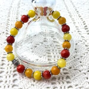 Beaded Stretch Bracelet Silver Detail Red Yellow